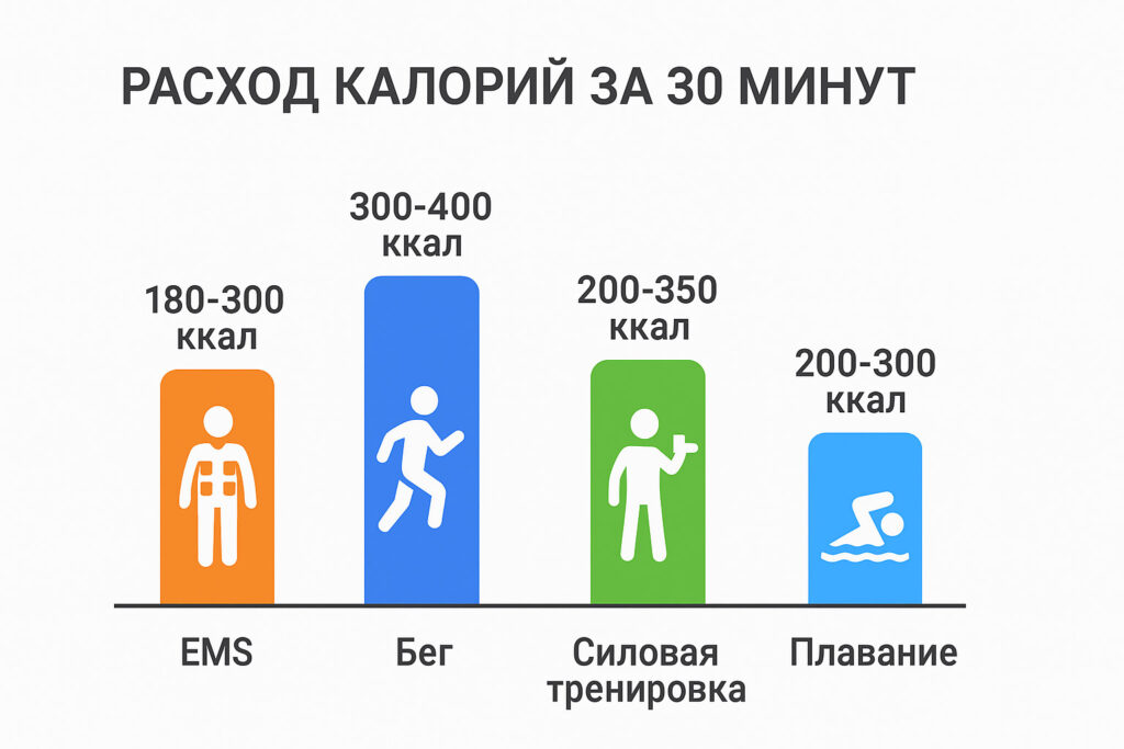 Сравнение расхода калорий: EMS тренировки vs бег vs силовые